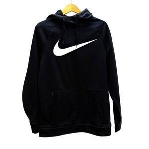 Nike Hoodie Mens Small Pre-Owned Hoodie Black Therma-FIT White‎ Swoosh Pullover